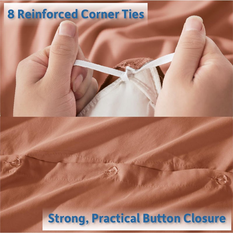 Nestl Rust California King Duvet Cover Sets - Soft Double Brushed Cal King Duvet Cover, 3 Piece, with Button Closure, 1 Duvet Cover 104x98 inches and 2 Pillow Shams - Image 4